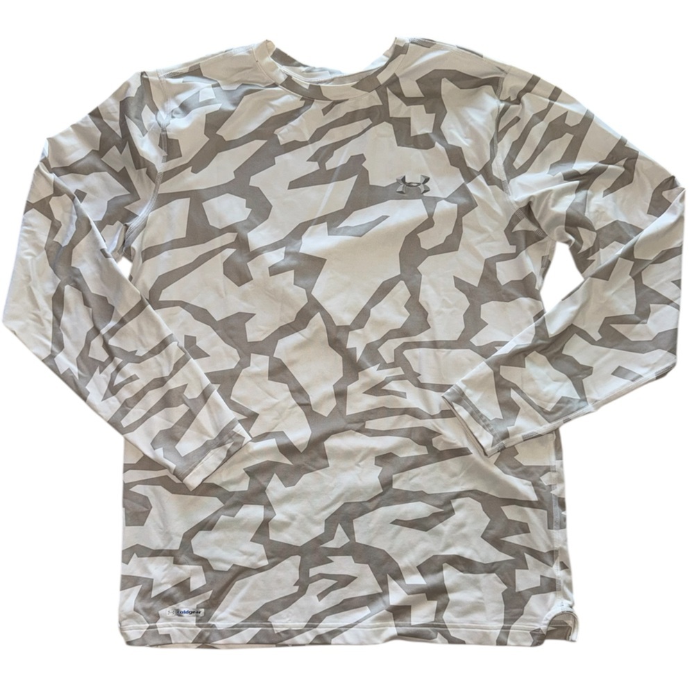 Under Armour Long Sleeve Gray White Fitted Cold Gear Shirt L
